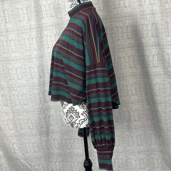 Free People Steph Mock Neck Long Sleeve Striped  Top Pine Combo Size Small - Picture 4 of 13